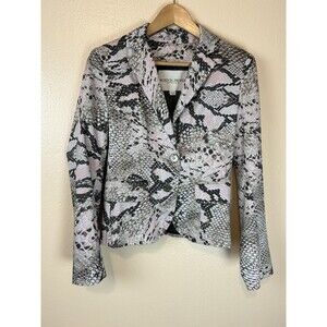 Boston Proper 4 Blazer Jacket Snake Animal Print Cotton Button Artsy Career